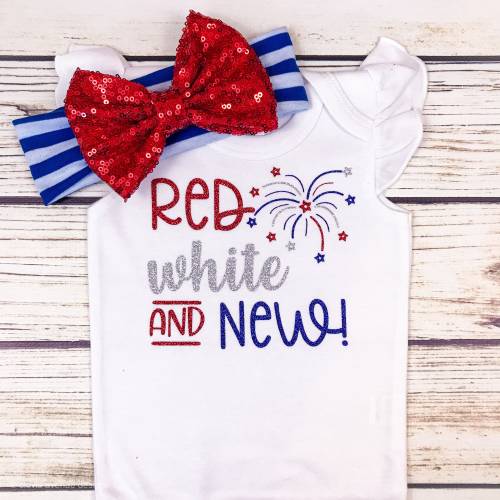 Baby Girl 4th of July Bodysuit with Headband Bow