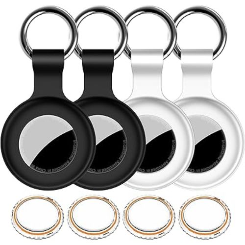 4Pack,Compatible with Airtag Holder Case with Keychain IPX8 Waterproof,Shockproof GPS Tag Tracker Cover [Anti-Scratch] [PC+Silicone] for Item Finders Case for Pets,Kids,Luggage-White+White+Black+Black