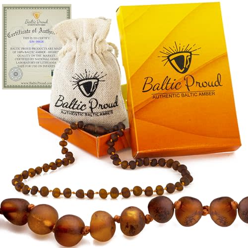 Baltic Proud Amber Necklace (Unisex 12.5 Inches) - Certified Premium Quality Raw Baltic Sea Amber (Cognac raw)
