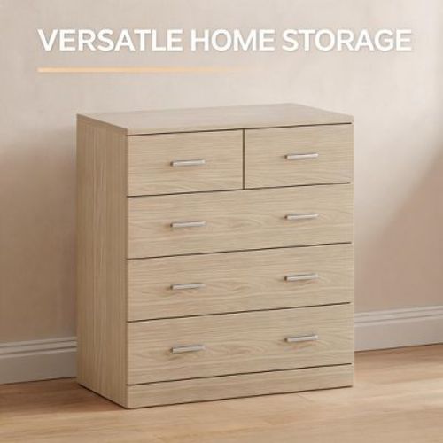 Garvee Wide Dresser Chest of Drawers, 5 Drawer Wood Storage Organizer with Sliding Rails, Large Capacity Clothes Storage Cabinet for Bedroom Living