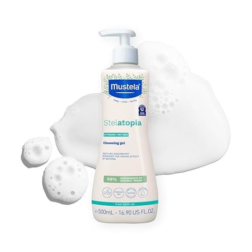 Mustela Stelatopia Eczema-Prone Skin Cleansing Gel - Baby Face & Body Wash with Natural Avocado & Sunflower Oil - Fragrance-Free & Tear Free
