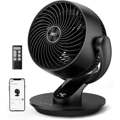 Dreo Smart Fan for Bedroom, 120° Vertical and 90° Oscillating Fan with Voice Control, 13 Inch Quiet Air Circulator for Whole Room, 70 ft, 4 Speeds, 5 Modes, 12H Timer, Desk Fans for Home, Office