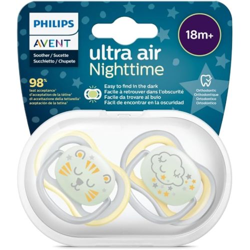 Philips Avent Nighttime Glow Ultra Air Soother for 18 Months+ Babies, Bear + Cloud Style, SCF376/01