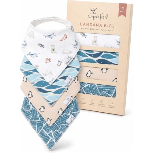 Copper Pearl Baby Bibs 4 Pack, Printed Bandana Drool Bibs for Baby Girl & Boy, Soft Cotton Drooling Teething Bibs