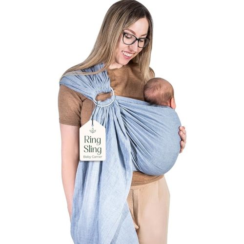 Ring Sling Baby Carrier - USA Lab Tested, 100% Natural Cotton Muslin, Breathable & Ergonomic Ring Sling Dark Blue
