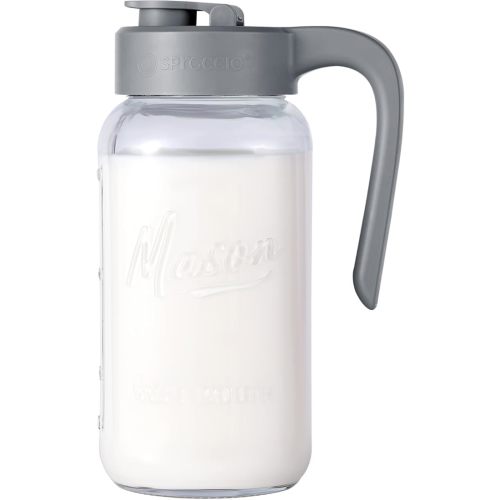Mason Jar Pitcher - Airtight & Leakproof Glass Pitcher with Lid, Perfect for Breastmilk, Cold Brew, and Sun Tea, 2 Quart (64 oz) Mason Jar with Pour Spout Lid