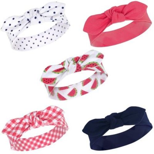 Hudson Baby Infant Girls Cotton Headbands 5pk, Watermelon, 0-24 Months