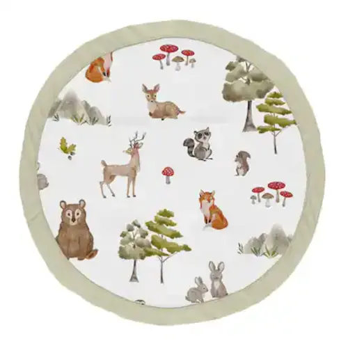 Sweet Jojo Designs Woodland Forest Animals Boy Girl Gender Neutral Unisex Baby Tummy Time Playmat Friends Bear Fox Watercolor