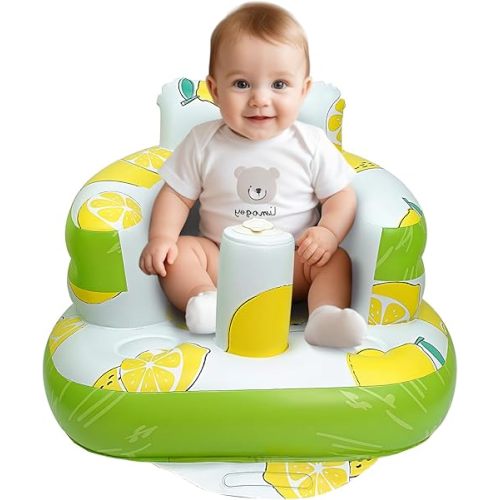 Inflatable Baby Seat, Inflatable Baby Chair for Babies 3 Months and Up, Summer Blow Up Chair with Built in Air Pump, Infant Floor Seats for Learning to Sit, Palying, Camping, Lemon