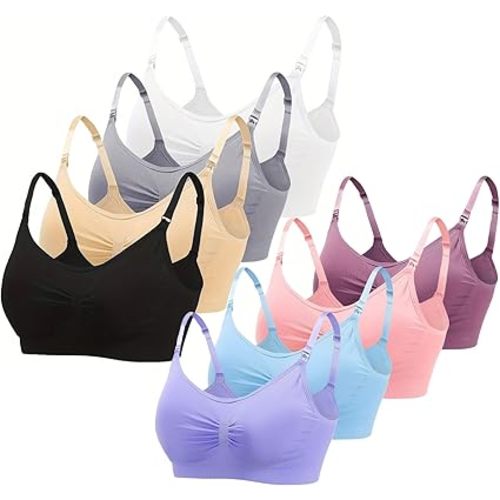 LiMira 8-Pack Ruched Nursing Bra, Full Coverage Removable Adjustable Straps Seamless Padded Comfort Fit 90% Nylon 10% Spandex