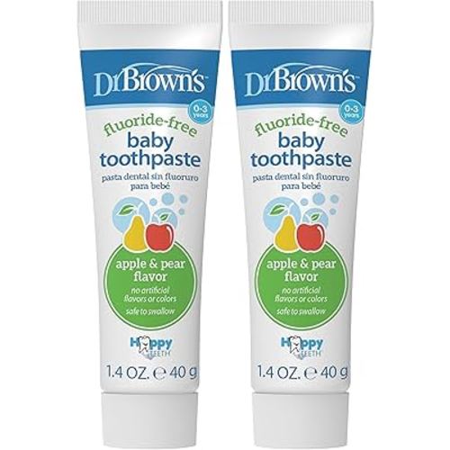 Dr. Brown's Fluoride-Free Baby Toothpaste, Safe to Swallow, Apple Pear, 2-Pack, 1.4oz/40g, 0-3 Years