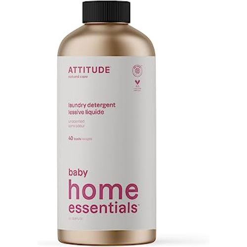 ATTITUDE Baby Laundry Detergent, EWG Verified, Plant and Mineral-Based Ingredients, HE, Vegan and Cruelty-free Laundry Products, Refillable Aluminum Bottle, 40 Loads, Unscented, 33.8 Fl Oz