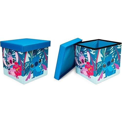 Disney Lilo & Stitch Characters Stitch and Angel 15-Inch Storage Bin Cube Organizers with Lids, Set of 2 | Fabric Basket Container, Cubby Cube Closet Organizer | Toys, Gifts And Collectibles