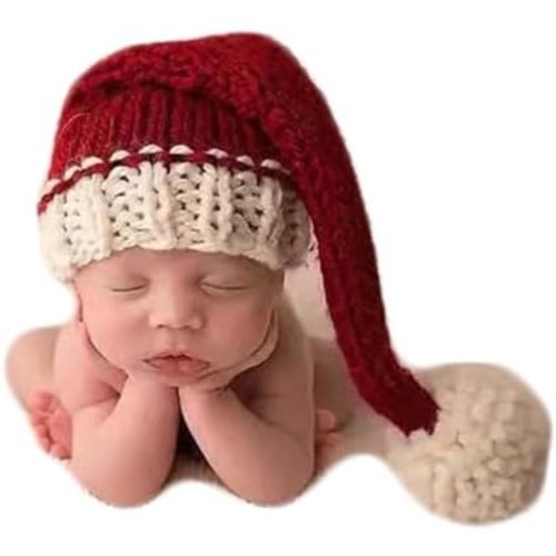 Vemonllas Christmas Newborn Photography Props Baby Photo Props Outfit Hat Newborn Photoshoot Xmas Santa Claus Red Hat