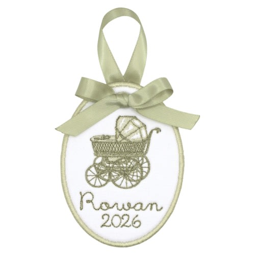 Baby Carriage Embroidered Heirloom Christmas Ornament