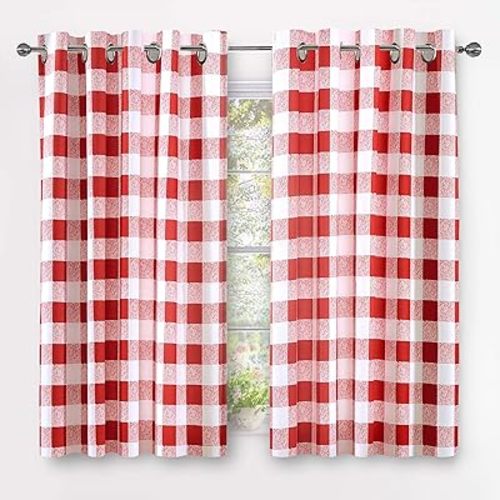DriftAway Buffalo Plaid Blackout Curtains Linen Textured Farmhouse Double Layer Thermal Insulated Yarn Dyed Woven Checkered Gingham Grommet Drapes for Living Room 2 Panels Each 52W x 84L Taupe