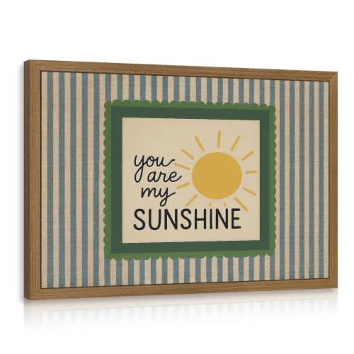 Dynazo Wood Framed Nursery Quote Wall Art, Retro Sun Wall Decor, You Are My Sunshine Quote Poster Print, Vintage Stripe Inspirational Kids Room Artwork for Baby Room Nursery Bedroom 16x24 Inch