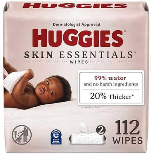 Huggies Skin Essentials Baby Wipes, Hypoallergenic, 99% Water, 2 Flip Top Packs (112 Wipes Total)