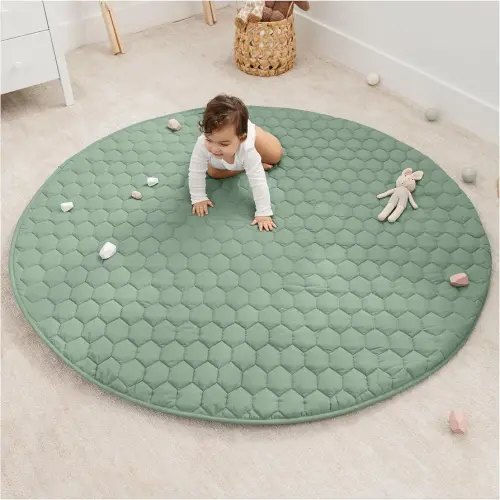 Comfy Cubs Round Kids Play Mat - Large 60 inches Soft Quilted Baby Floor Mat with Non-Slip Bottom - Plush Design for Toddlers' Playtime and Relaxation - Comfortable and Durable - Fern