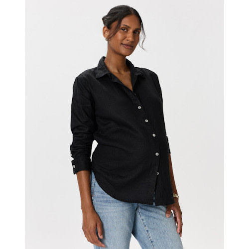 100% European Linen Maternity Long Sleeve Shirt in Flax