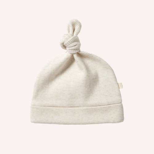 Organic Stripe Rib Knot Hat - Oatmeal