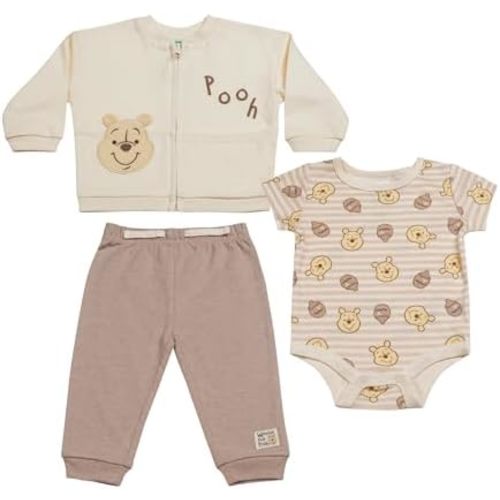 Magic Threadz Disney Clothes Baby Boys 3pc Layette Set – Mickey Mouse & Winnie the Pooh Bodysuit, Jacket & Pants (0M–9M)