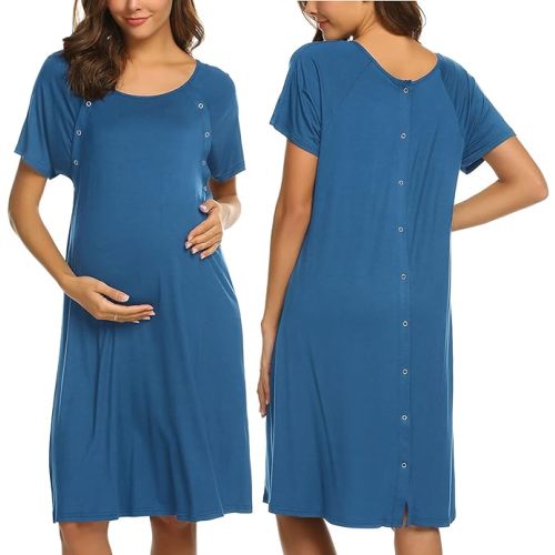 Ekouaer Women’s Nursing/Delivery/Labor/Hospital Nightdress Short Sleeve Maternity Nightgown with Button S-XXL