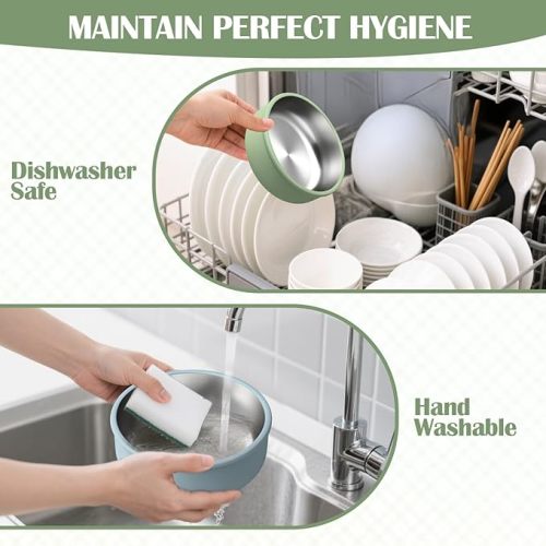 Mity rain 4-Pack Baby Bowls with Suction,Stainless Steel Toddler Bowl with Removable Silicone Shell, Non-Slip Unbreakable babies bowls with silicone suction & Kids Bowls for Baby Food Feeding