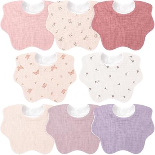 Bearmoss Muslin Cotton baby Bibs-8 Pack muti-function Drool Bibs Adjustable Baby Bibs for Unisex Baby Girls & Boys