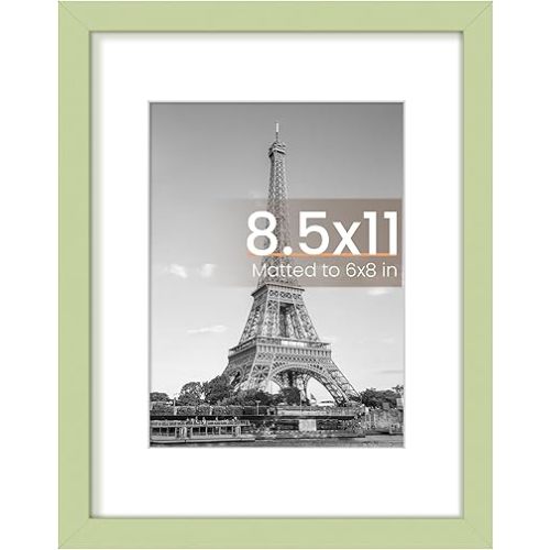 upsimples 8.5 By 11 Picture Frame, Display Pictures 6x8 with Mat or 8.5 x 11 Without, Wall Hanging Photo Frames, Green, 1 Pack