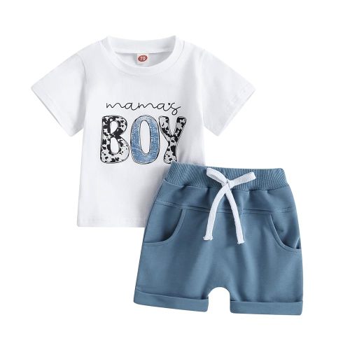 fhutpw Baby Toddler Boy Clothes Summer Outfits 6 12 18 24 Months Patchwork Short Sleeve T Shirt & Shorts Sets with Pockets