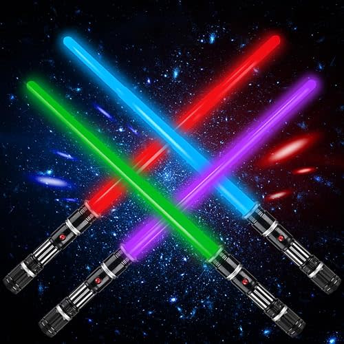 4 Pack 4 Colors Light up LED Sword, Light Swords with FX Sound(Motion Sensitive) and Realistic Handle, Expandable Light up Toy for Kid Adult, Warriors and Galaxy War Fighter, Halloween Party Xmas Gift