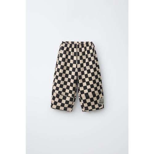 CHECKERBOARD BARREL PANTS - Ecru / Black | ZARA United States