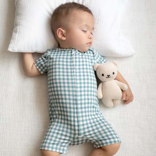 Blue Small Gingham Summer Zip Romper