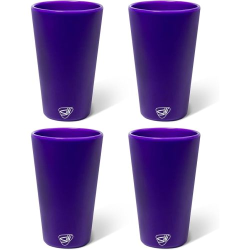 Silipint 16oz Silicone Pint Glass - Unbreakable BPA-Free Reusable Silicone Drinking Cup - Flexible Dishwasher and Microwave Safe - Stemless Glass for Coffee Smoothies (Classic Black) Pack of 4