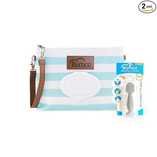 Bumco Portable Diaper Clutch Bag and Travel Diaper Cream Spatula Set | Airtight wet wipes dispenser container pouch. Travel wristlet with portable storage case for protective paste application.