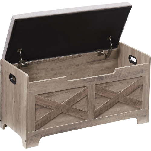 Galaxera Storage Chest, Farmhouse Storage Trunk, Wooden Entryway Storage Bench with Safety Hinge and Lift-Top for Entryway, Living Room, Grey