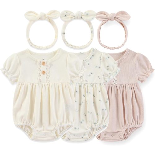 Ecojoy Newborn Baby Girl Bodysuit Baby Clothes Short Sleeve 3 Outfit Bundle Mix Match