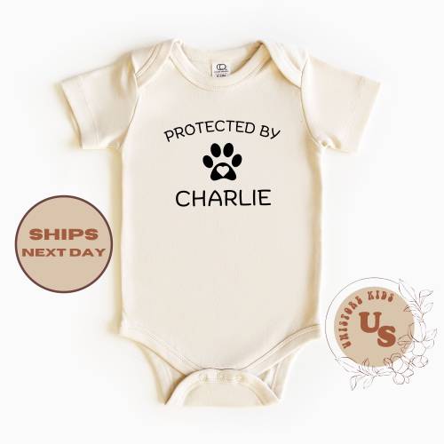 Dog Lover Baby Onesie®, Protected By Dog Baby Onesie®, Custom Baby Onesie®, Dog Paw Baby Onesie®, Dog Paw Toddler T-Shirt