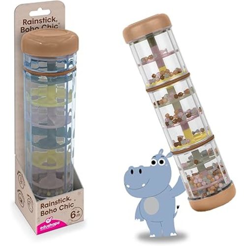 Edushape Rainstick 8 Inch Boho Chic - Rainmaker Toy for Babies, Sensory Tubes Musical Instrument - Rain Stick Baby Toy for Soothing Rain Sounds, Perfect Tummy Time Toys, Engaging Toddler Sensory Play