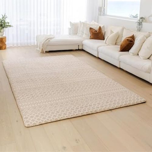Muscle Mat Designer Relax Mat - 1.4" Thick Foam Base (Beige Geometric, 6.6 ft x 13.1 ft)