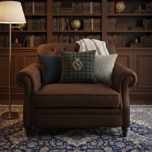 Monogram Crest Plaid Tartan Pillow Case, Personalized Initial Luxury Heritage Home Decor