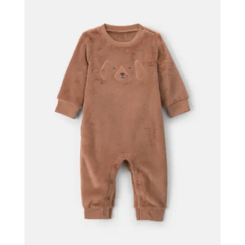 Baby Boy Dog Velvety Long-Sleeve Jumpsuit - Brown | Carter's