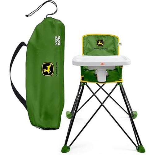 Bright Starts John Deere Pop 'N Dine Portable High Chair, Indoor/Outdoor, Dishwasher Safe Tray, Easy to Fold, Unisex, Green, 6 Months +