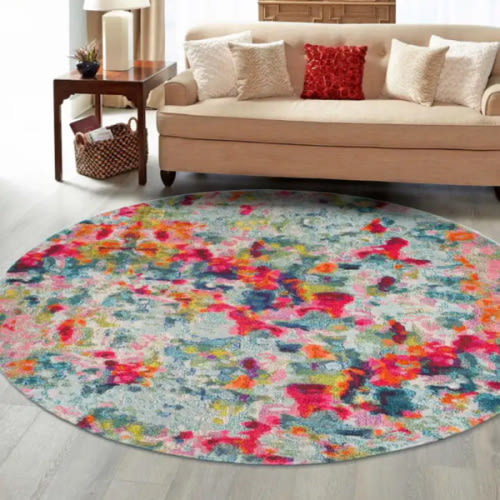 Multicolor 6' x 6' Washable Theia Round Rug | Rugs.com