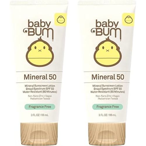 Baby Bum Mineral Sunscreen Lotion | SPF 50 | UVA, UVB Face and Body Protection | Fragrance Free Safe for Sensitive Skin | Travel Size | 3 Ounce | Pack of 2