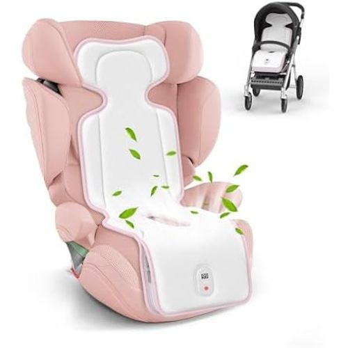 Baby Stroller Cooling Pad, Up to 10H Cooling, 10000 mAh Rechargeable Car Seat Liner with 2 Built-in Blower, 3 Speed, Summer Essentials for Baby Girl Boy, Cooling Cushion for Toddler Outdoors, Pink