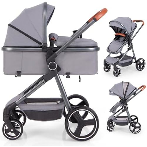 INFANS 2 in 1 Baby Stroller, Foldable High Landscape Shock Absorption with Reversible Seat, Newborn Convertible Stroller Bassinet for Infant Aluminum Structure for Toddler Pushchair 0-36 Month