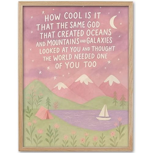 KensTro Natural OAK Wood Same God Creation Framed Wall Art,12x16in Inspirational Christian Bible Canvas Art,Mountain Nursery Decor,Pink Set of 1 for Christian Girly Dorm Gift for Girl Adoption Gifts