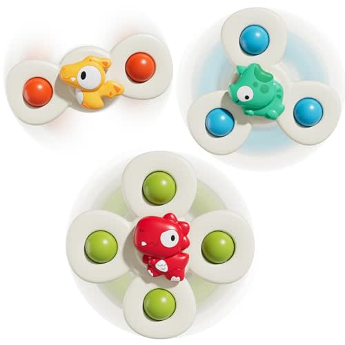 CalfQueen Baby Dinosaur Suction Cup Spinner Travel Toys for Kids Ages 1-3, Fidget Spinner Toys for 1 Year Old Boy Girl 12 Months, Sensory Bath Toy for Toddlers Infants Birthday